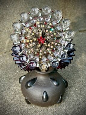 Hand Crafted Mid Century Style Jewelry Flower Sculpture Retro Gothic Decor